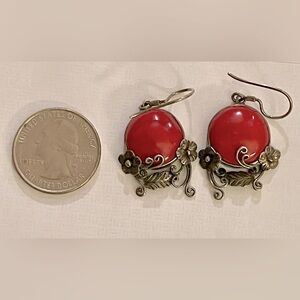 Vintage red coral and silver earrings